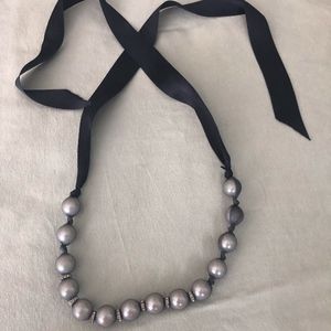 LANVIN-VINTAGE FAUX PEARL AND CHIFFON NECKLACE